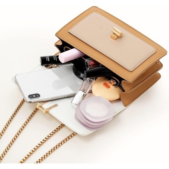 Women Brown Imported Faux Leather Twist Lock Crossbody Designer Handbags - Picture 8 of 8